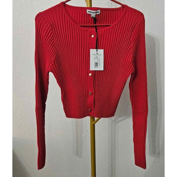 NWT $238 SOLID & STRIPED The Fleur Crop Cardigan in Red Sz L - Picture 4 of 4